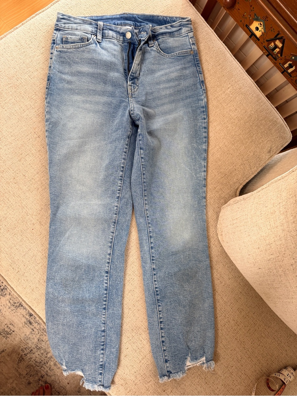 Time and Tru Light Blue Cropped Frayed Hem Jeans